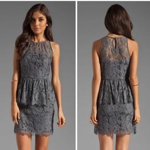 Milly Grey Lace Pattern Peplum Dress
